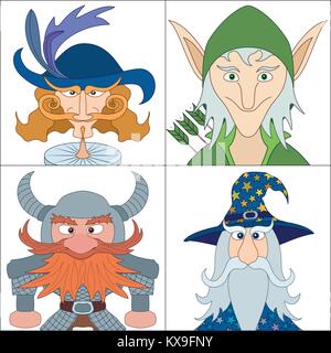 Fantasy heroes, set avatars Stock Vector