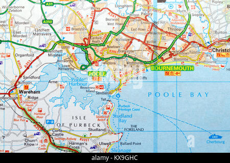 Road Map of Poole Poole Harbour and Bournemouth, England Stock Photo ...