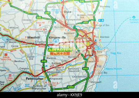 Road Map of Aberdeen, Scotland Stock Photo - Alamy