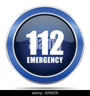 Number emergency 112 vector icon. Modern design blue silver metallic glossy web and mobile applications button in eps 10 Stock Vector
