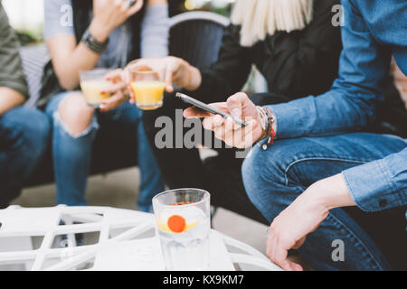 close up man hand using smart phone - technology, social network, internet concept Stock Photo