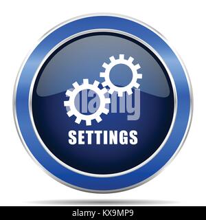 Settings vector icon. Modern design blue silver metallic glossy web and mobile applications button in eps 10 Stock Vector