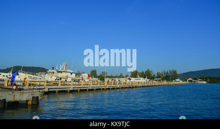 Phu Quoc, Vietnam - Dec 16, 2017. Ferries docking at pier in Phu Quoc Island, Vietnam. Phu Quoc is a Vietnamese island off the coast of Cambodia in th Stock Photo