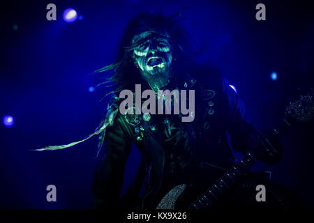 The American singer and musician Rob Zombie performs a live concert at Orange Stage at Roskilde Festival 2014. Here the band's bassist Piggy D is pictured live on stage. Denmark 04.07.2014. Stock Photo