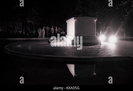 Bill Clinton as Governor of Arkansas and US Presidential Candidate during the Presidential Election Campaign October 1992. Scans made in 2017. Evening vigil at tomb of Dr Martin Luther King east of the Ebenezer Baptist Church, where Dr. King had preached with members of his family and friends. Photographs on the road on the 1992 Presidential Election campaign trail from Philadelphia and down the eastern states to Atlanta in Georgia. Clinton went on to become the 42nd President of the United States serving two terms from 1993 to 2001. Stock Photo