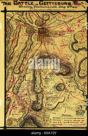 Battle of Gettysburg Penna.. Showing positions held July 2nd, 1863. Stock Photo