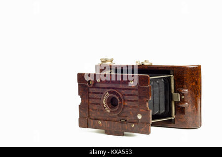 Badajoz, Spain, sunday. january 8  2018. N2 Hawkette Old vintage camera  on white background Stock Photo