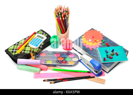 set of school supplies isolated on white background Stock Photo