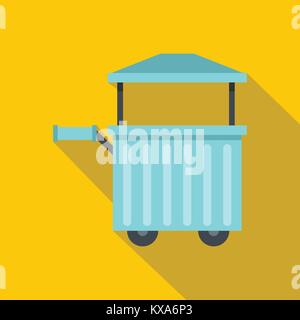 Blue trolley with awning icon, flat style Stock Vector