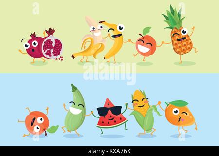 Funny fruit and vegetables - set of vector cartoon characters illustrations Stock Vector