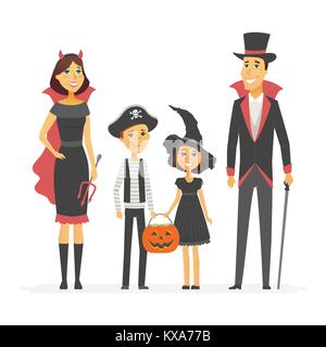 Family at Halloween party - cartoon people characters isolated illustration Stock Vector