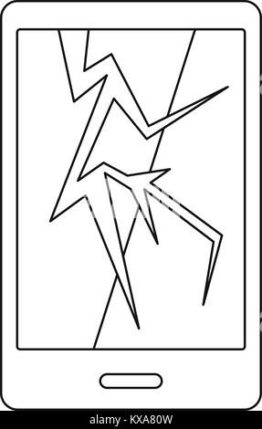 Cracked phone icon, outline style Stock Vector