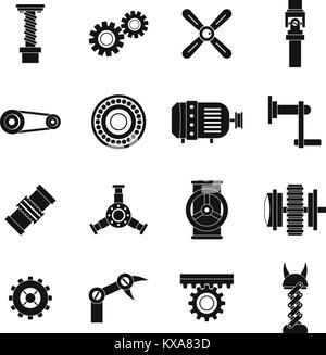 Techno mechanisms kit icons set, simple style Stock Vector