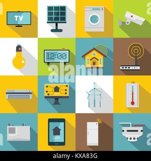 Smart home house icons set, flat style Stock Vector