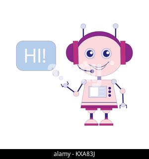 Funny smiling vector robot, chat bot say hi Stock Vector