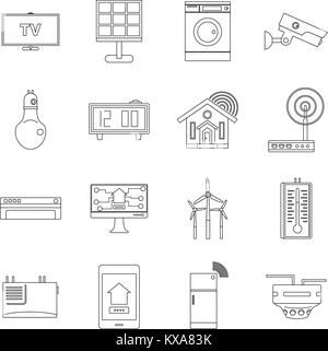 Smart home house icons set, outline style Stock Vector