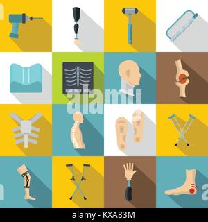 Orthopedics prosthetics icons set, flat style Stock Vector