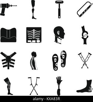 Orthopedics prosthetics icons set, simple style Stock Vector