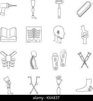 Orthopedics prosthetics icons set, outline style Stock Vector