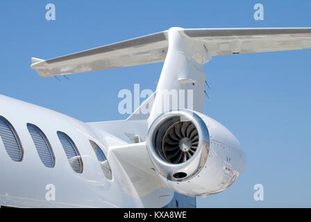 Corporate jet engine and tail section Stock Photo