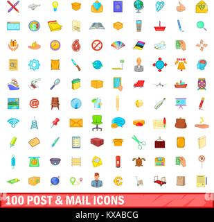 100 post and mail icons set, cartoon style Stock Vector