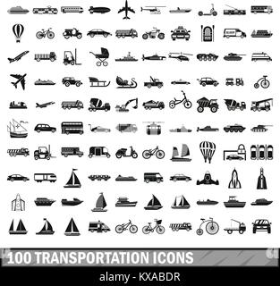 100 transportation icons set in simple style Stock Vector