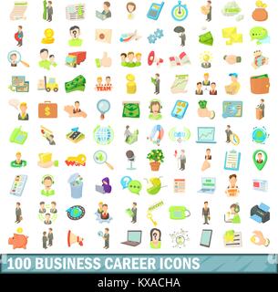100 business career icons set, cartoon style Stock Vector
