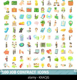 100 job contract icons set, cartoon style Stock Vector