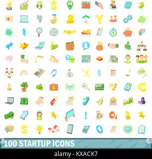 100 startup icons set, cartoon style Stock Vector