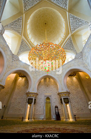 Interior of the Sheikh Zayed Mosque in Abu Dhabi. It is the largest mosque in the country.