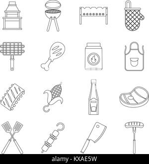 BBQ food icons set, outline style Stock Vector