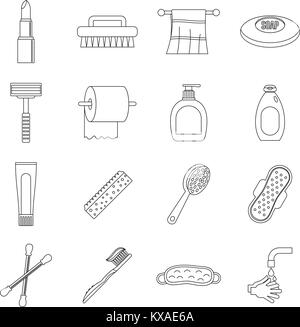 Hygiene tools icons set, outline style Stock Vector