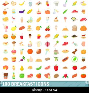 100 breakfast icons set, cartoon style Stock Vector