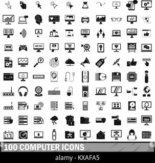 100 computer icons set in simple style Stock Vector
