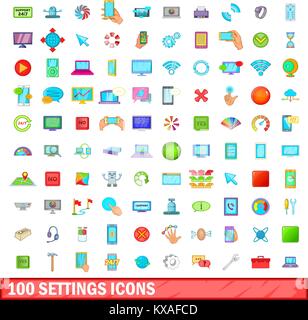 100 settings icons set, cartoon style Stock Vector