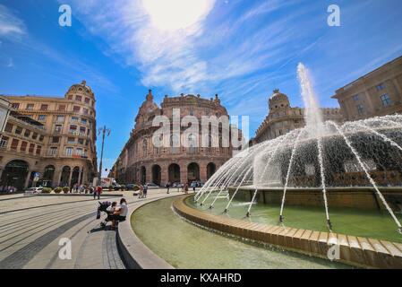 GENOA (GENOVA), ITALY - View of De Ferrari square in Genoa with the central fountain Stock Photo