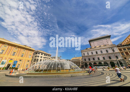 GENOA (GENOVA), ITALY - View of De Ferrari square in Genoa with the central fountain Stock Photo