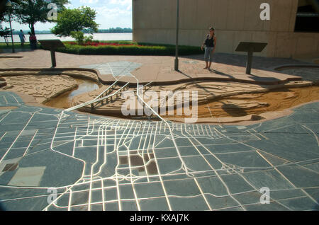 Memphis, Tennessee - 2017: Mississippi River Park, Mud Island, including a hydraulic scale model of the lower Mississippi River and coastal cities. Stock Photo