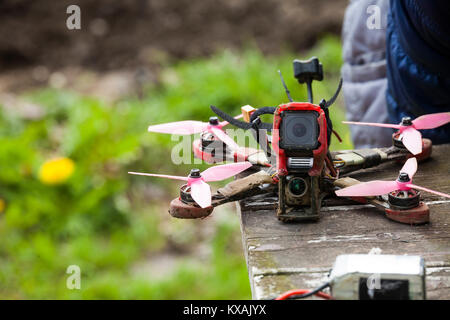 Racing drone with two cameras, Chilliwack, British Columbia, Canada Stock Photo