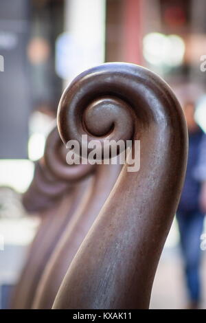 Wellington, New Zealand - 28 September 2015: Close up image of sylized Koru bollards between Civic Square and Wakefield Street. Stock Photo