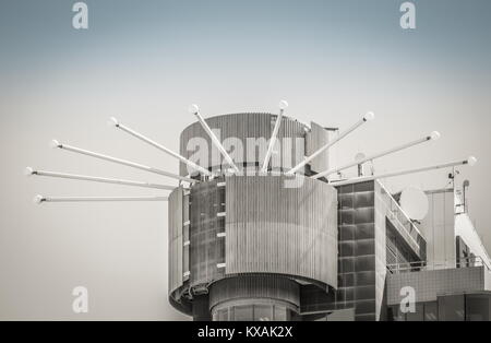 Wellington, New Zealand - 28 September, 2015: The top of the Majestic Centre which is the tallest building in Wellington located at 100 Willis Street. Stock Photo