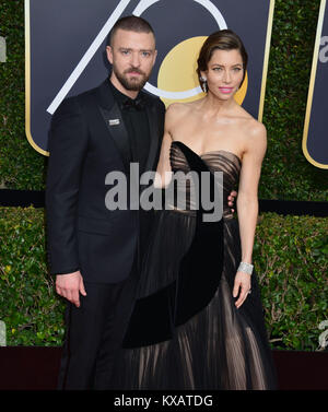 Justin Timberlake, Jessica Biel  attends the 75th Annual Golden Globe Awards ceremony at the Beverly Hilton Hotel in Beverly Hills. CA. January the 2018 Stock Photo