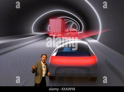 Las Vegas, USA., 8th January, 2018. 1-8-2018. Las Vegas NV. Sony President and CEO Kazuo Hirai talks during the 2018 CES media day Sony press conference. Photo by Gene Blevins/LA DailyNews/SCNG/ZumaPress Credit: Gene Blevins/ZUMA Wire/Alamy Live News Stock Photo