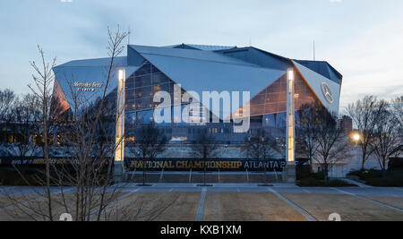 Atlanta, GA, USA. 8th Jan, 2018. The Mercedes-Benz Stadium is set for the 2018 NCAA National Championship game between the University of Georgia Bulldogs and the University of Alabama Crimson Tide at Mercedes-Benz Stadium in Atlanta, GA. Justin Cooper/CSM/Alamy Live News Stock Photo