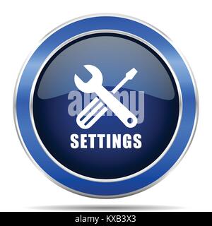 Settings vector icon. Modern design blue silver metallic glossy web and mobile applications button in eps 10 Stock Vector