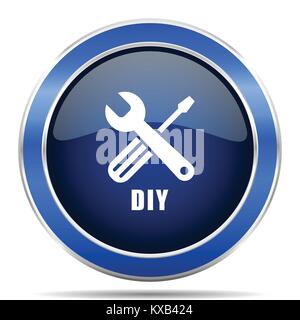 Diy vector icon. Modern design blue silver metallic glossy web and mobile applications button in eps 10 Stock Vector