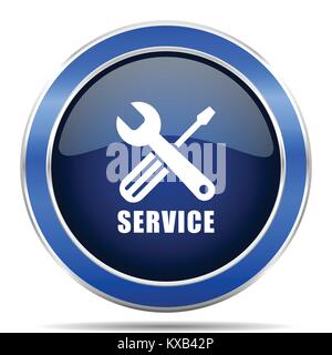 Service vector icon. Modern design blue silver metallic glossy web and mobile applications button in eps 10 Stock Vector