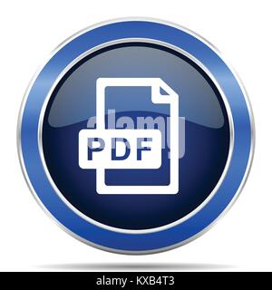 Pdf file vector icon. Modern design blue silver metallic glossy web and mobile applications button in eps 10 Stock Vector