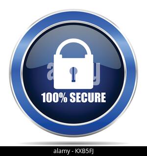 Secure vector icon. Modern design blue silver metallic glossy web and mobile applications button in eps 10 Stock Vector