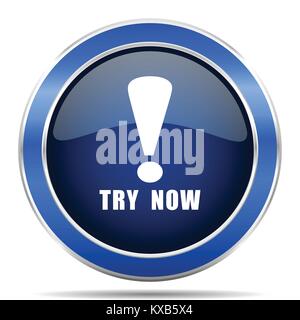 Try now vector icon. Modern design blue silver metallic glossy web and mobile applications button in eps 10 Stock Vector